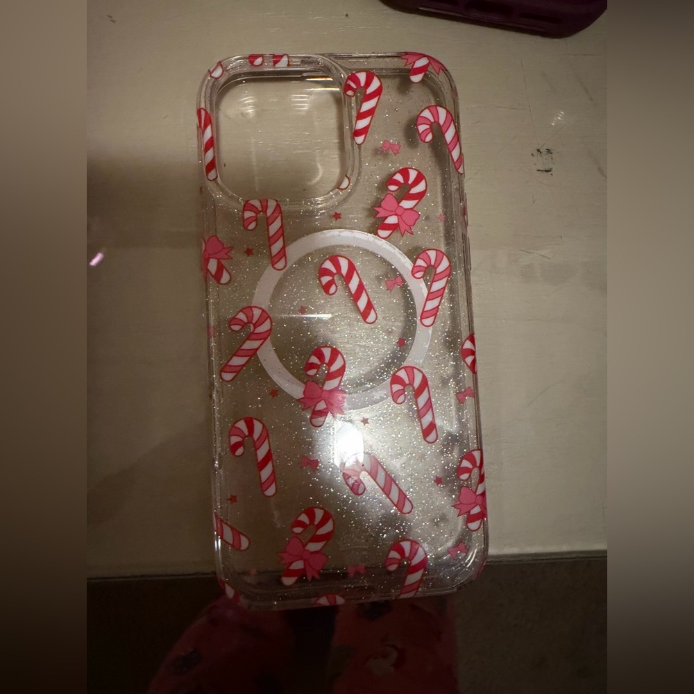 Velvet Caviar Candy Cane Glitter Phone Case - Red and White
